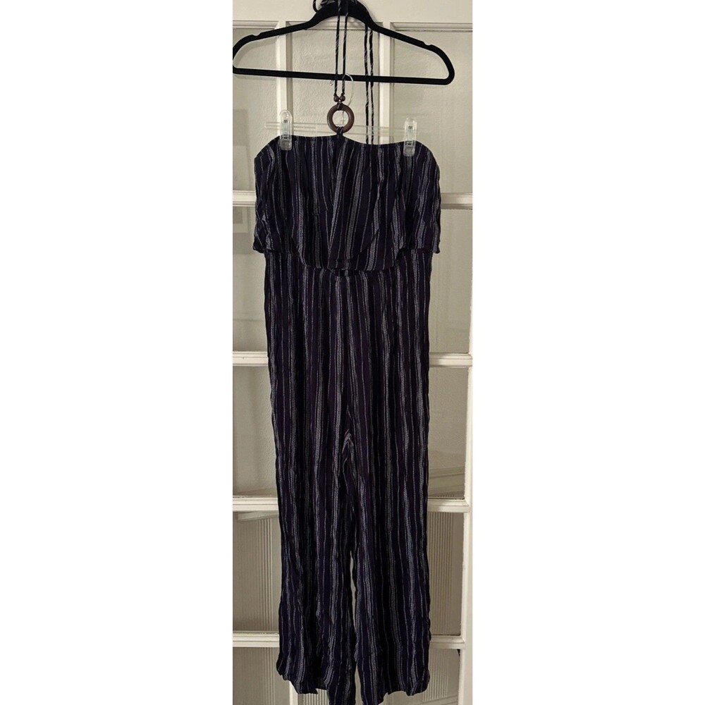 No Boundaries Jumpsuit Halter Women's XL (15-17) Blue Striped